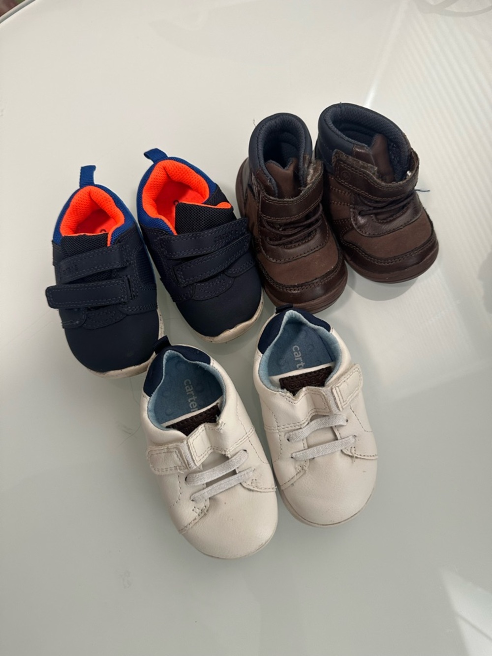 Carter's White Leather Toddler Sneakers with Blue Trim